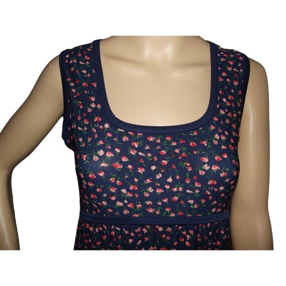 Max Studio Sz Small Navy Blue Pink Rosebud Floral Print Sleeveless Tiered Dress - Picture 2 of 12